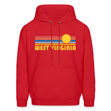 West Virginia Hoodie - Retro Sunrise West Virginia Crewneck Hooded Sweatshirt - red
