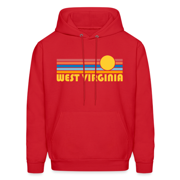West Virginia Hoodie - Retro Sunrise West Virginia Crewneck Hooded Sweatshirt - red