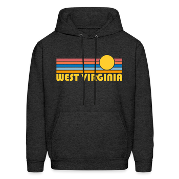 West Virginia Hoodie - Retro Sunrise West Virginia Crewneck Hooded Sweatshirt - charcoal grey