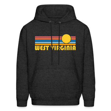 West Virginia Hoodie - Retro Sunrise West Virginia Crewneck Hooded Sweatshirt - charcoal grey