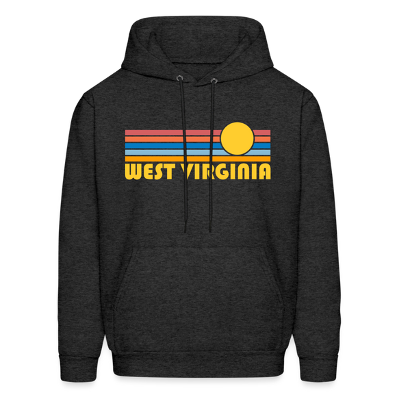 West Virginia Hoodie - Retro Sunrise West Virginia Crewneck Hooded Sweatshirt - charcoal grey
