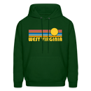 West Virginia Hoodie - Retro Sunrise West Virginia Crewneck Hooded Sweatshirt - forest green