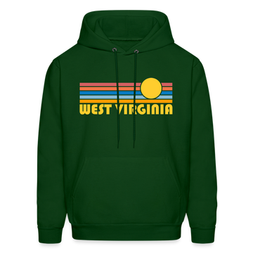 West Virginia Hoodie - Retro Sunrise West Virginia Crewneck Hooded Sweatshirt - forest green