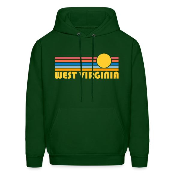 West Virginia Hoodie - Retro Sunrise West Virginia Crewneck Hooded Sweatshirt - forest green