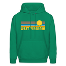 West Virginia Hoodie - Retro Sunrise West Virginia Crewneck Hooded Sweatshirt - kelly green
