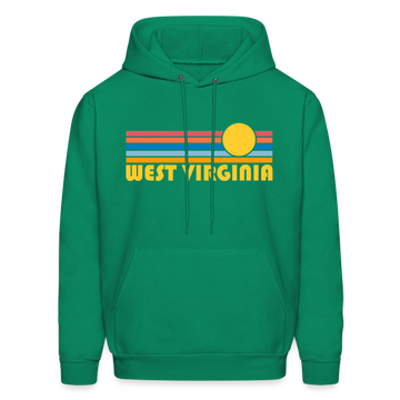 West Virginia Hoodie - Retro Sunrise West Virginia Crewneck Hooded Sweatshirt - kelly green