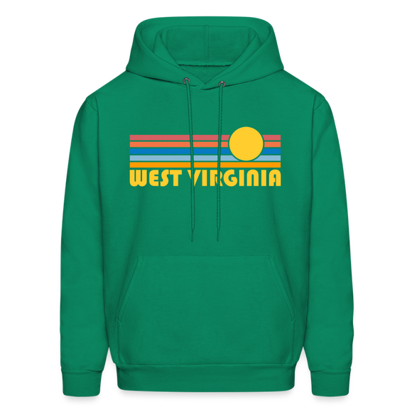 West Virginia Hoodie - Retro Sunrise West Virginia Crewneck Hooded Sweatshirt - kelly green